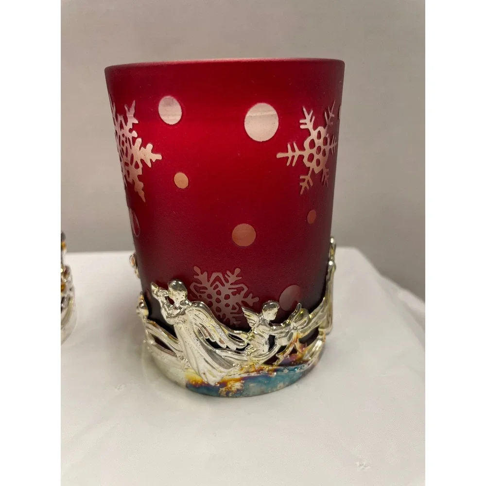 International Silver Company Red Snowflake Angel Votive Candles Set of 2